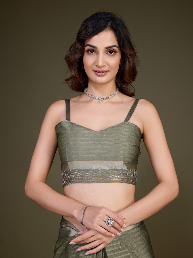 Women's Chiffon Siroski Work Saree with Unstitch Blouse Piece Trendmalls