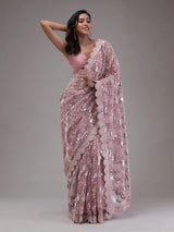 Light Purple Net Embroidery Stone, Sequin Work Saree with Unstitch Blouse Piece Trendmalls