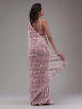 Light Purple Net Embroidery Stone, Sequin Work Saree with Unstitch Blouse Piece Trendmalls