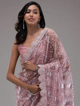 Light Purple Net Embroidery Stone, Sequin Work Saree with Unstitch Blouse Piece Trendmalls