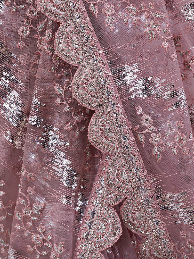 Light Purple Net Embroidery Stone, Sequin Work Saree with Unstitch Blouse Piece Trendmalls