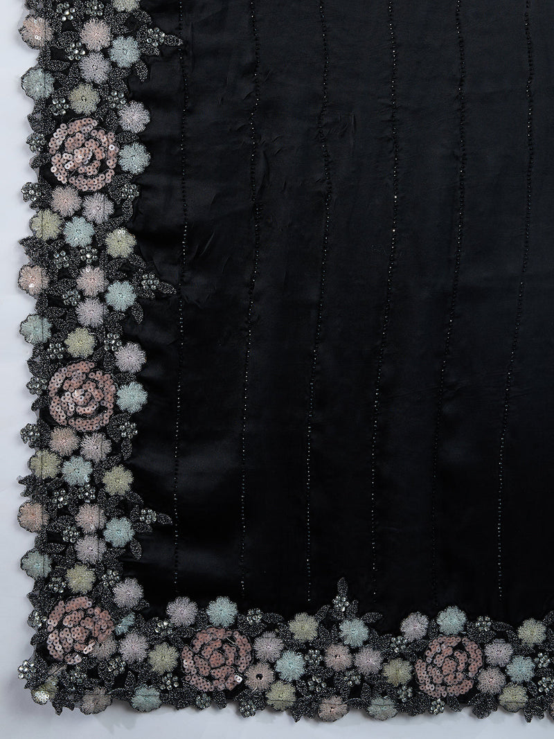 Women's Satin Embroidery Sequin Work Saree with Unstitch Blouse Piece Trendmalls