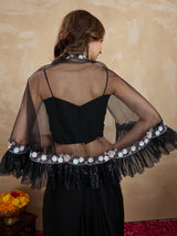 Women's Satin Embroidery Sequin Work Saree with Unstitch Blouse Piece Trendmalls