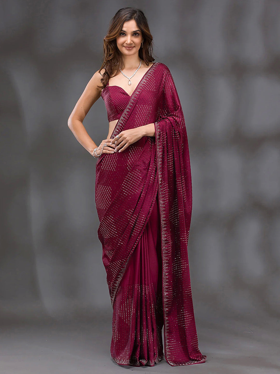 Women's Red Silk Siroski Work Saree with Unstitch Blouse Piece Trendmalls