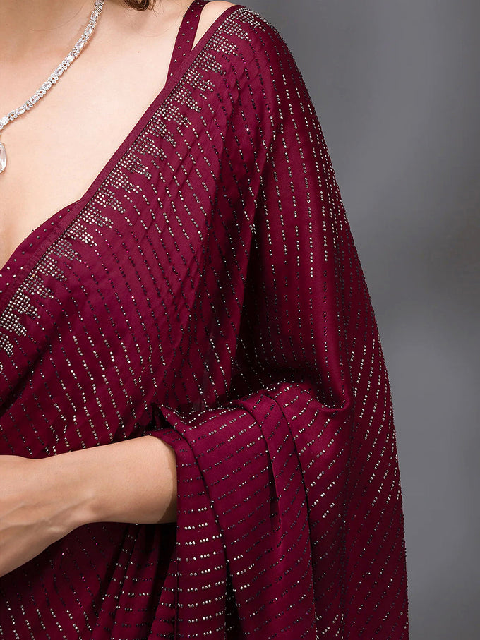 Women's Red Silk Siroski Work Saree with Unstitch Blouse Piece Trendmalls