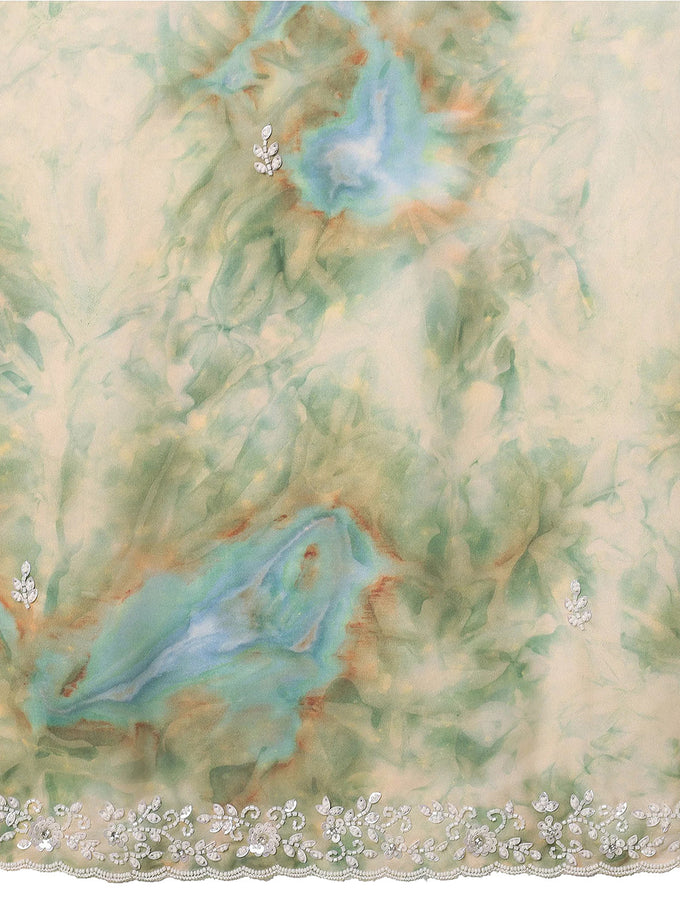 Women's Georgette Digital Printed Embroidery Saree with Unstitched Blouse Piece Trendmalls