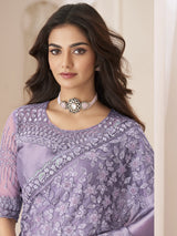 Purple Tissue Silk Sequin Embroidery Work Saree with Unstitched Blouse Piece For Women's Trendmalls