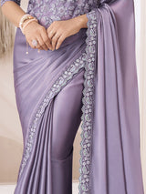 Purple Tissue Silk Sequin Embroidery Work Saree with Unstitched Blouse Piece For Women's Trendmalls