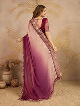Multicolor Chiffon Embroidery work Ombre Style Saree with Unstitched Blouse Piece Trendmalls