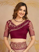 Multicolor Chiffon Embroidery work Ombre Style Saree with Unstitched Blouse Piece Trendmalls