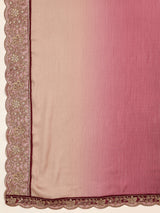 Multicolor Chiffon Embroidery work Ombre Style Saree with Unstitched Blouse Piece Trendmalls