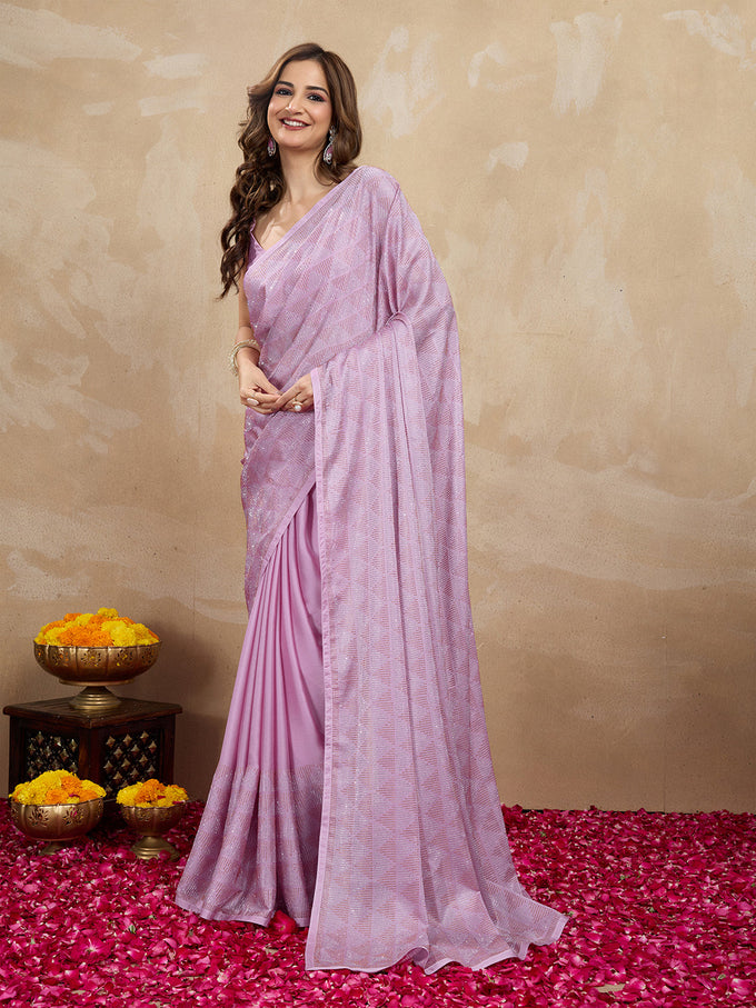 Women's Pink Chiffon Siroski Work with Unstitch Blouse Piece Trendmalls