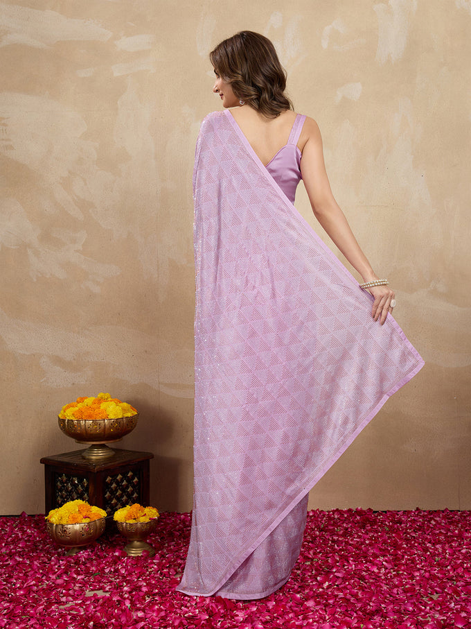 Women's Pink Chiffon Siroski Work with Unstitch Blouse Piece Trendmalls