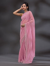 Women's  Pink Art Silk Siroski Work with Unstitch Blouse Piece Trendmalls