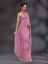 Women's  Pink Art Silk Siroski Work with Unstitch Blouse Piece Trendmalls