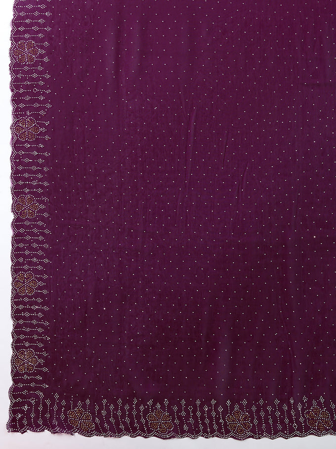 Purple Silk Blend Siroski Work with Unstitch Blouse Piece Trendmalls