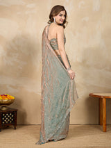 Green Satin Siroski Mirror Work Saree with Unstitch Blouse Piece Trendmalls