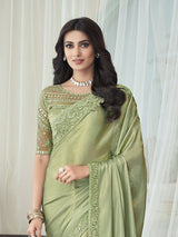 LightGreen Chiffon Embroidery Sequence work Saree with Unstitched Blouse Piece Trendmalls