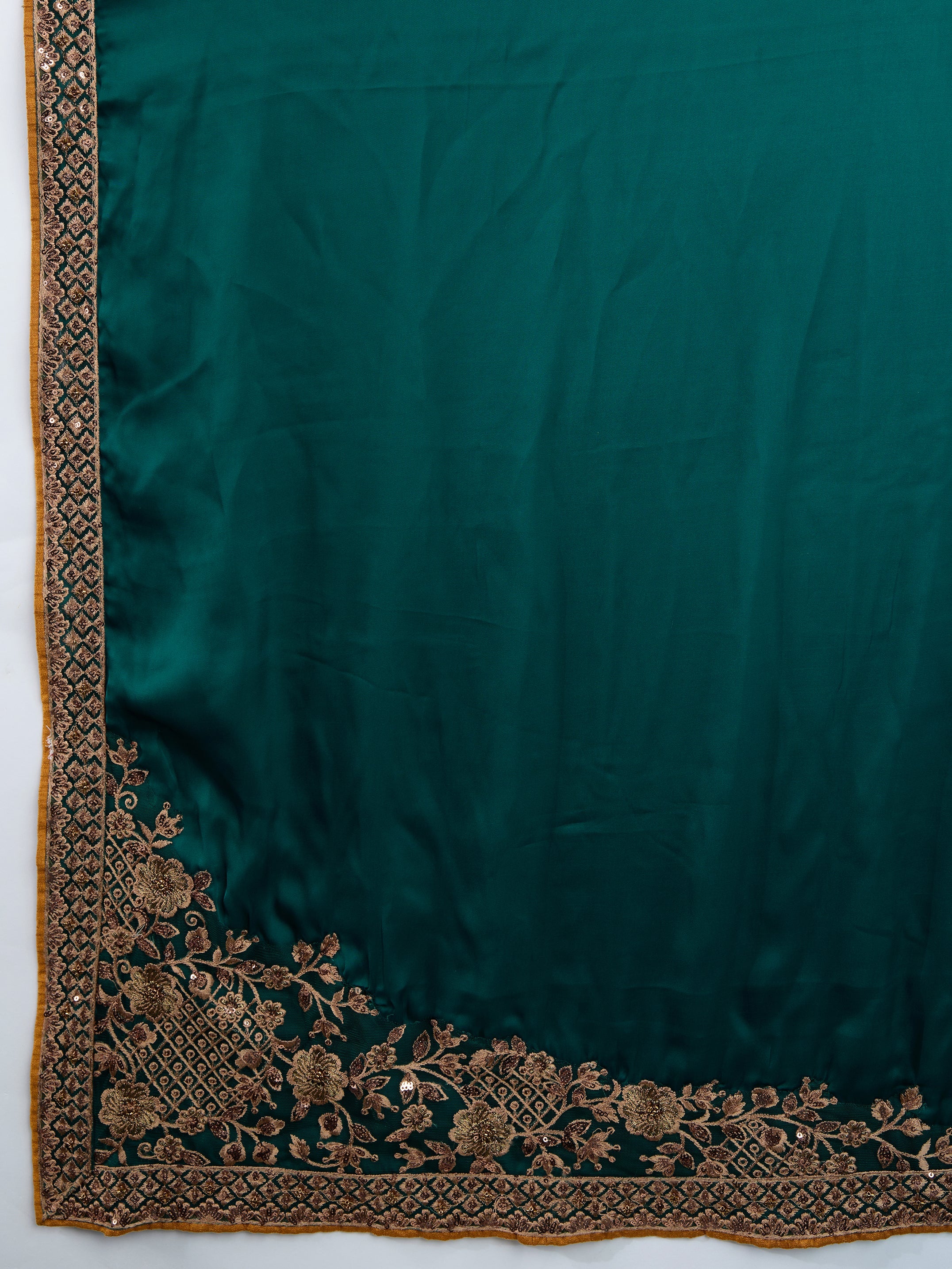 Dark Green Satin Embroidery Work Saree With Unstitched Blouse Piece For Woman's Trendmalls