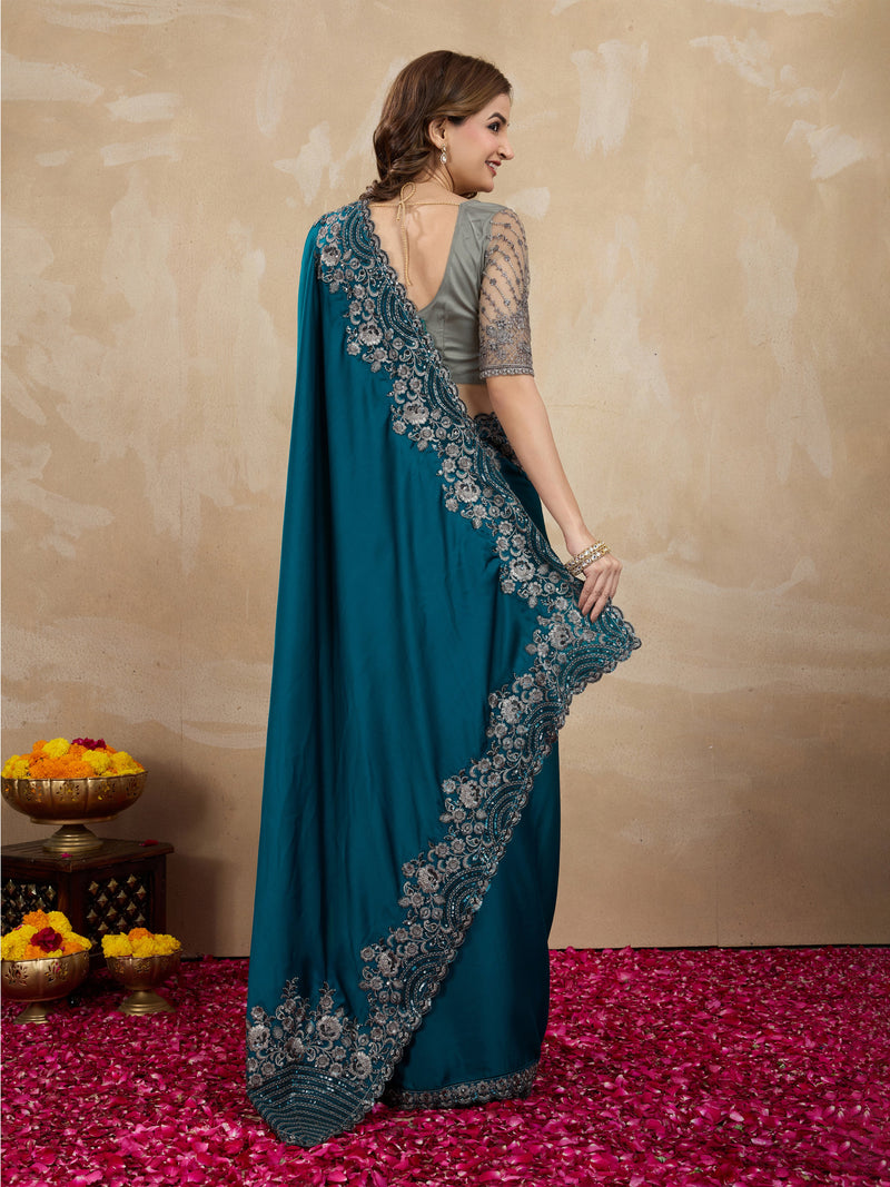 Morpeach Art Silk Embrodeiry Work Saree with Unstitch Blouse Piece Trendmalls