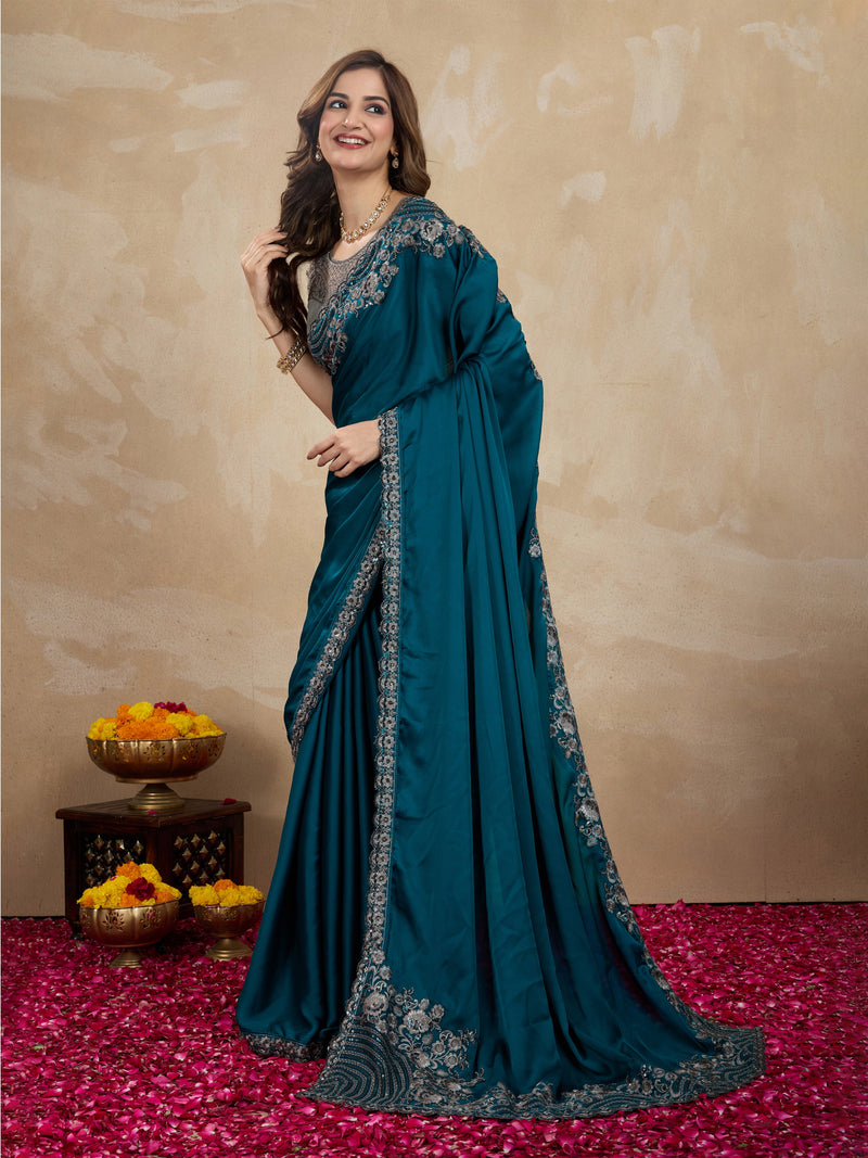 Morpeach Art Silk Embrodeiry Work Saree with Unstitch Blouse Piece Trendmalls