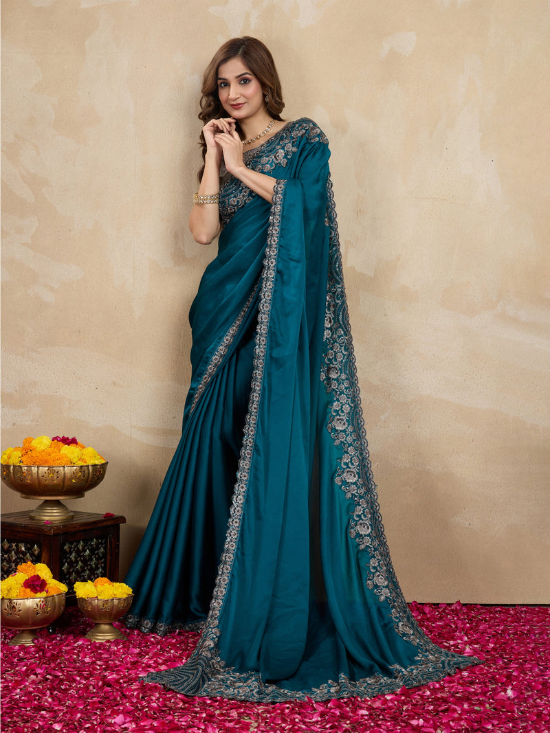 Morpeach Art Silk Embrodeiry Work Saree with Unstitch Blouse Piece Trendmalls