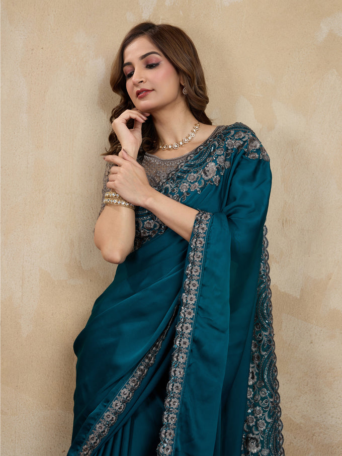 Morpeach Art Silk Embrodeiry Work Saree with Unstitch Blouse Piece Trendmalls