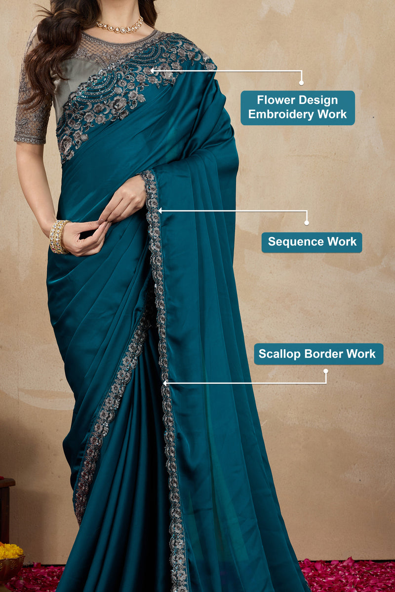Morpeach Art Silk Embrodeiry Work Saree with Unstitch Blouse Piece Trendmalls