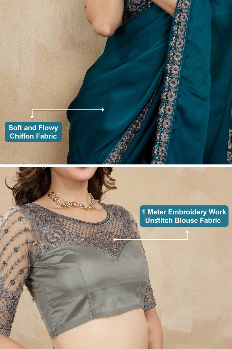 Morpeach Art Silk Embrodeiry Work Saree with Unstitch Blouse Piece Trendmalls