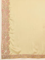 Beige Satin Embroidery work Saree with Unstitched Blouse Piece For Women's Trendmalls