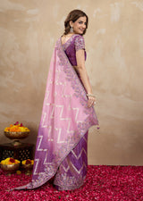 Purple Jecquard Silk Embroidery Work Saree With Unstitched Blouse Piece Trendmalls