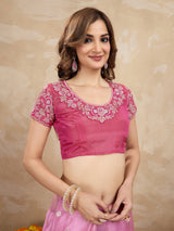 Darkpink Jacquard Silk Embroidery Sequence Work Saree with Unstitched Blouse Piece Trendmalls