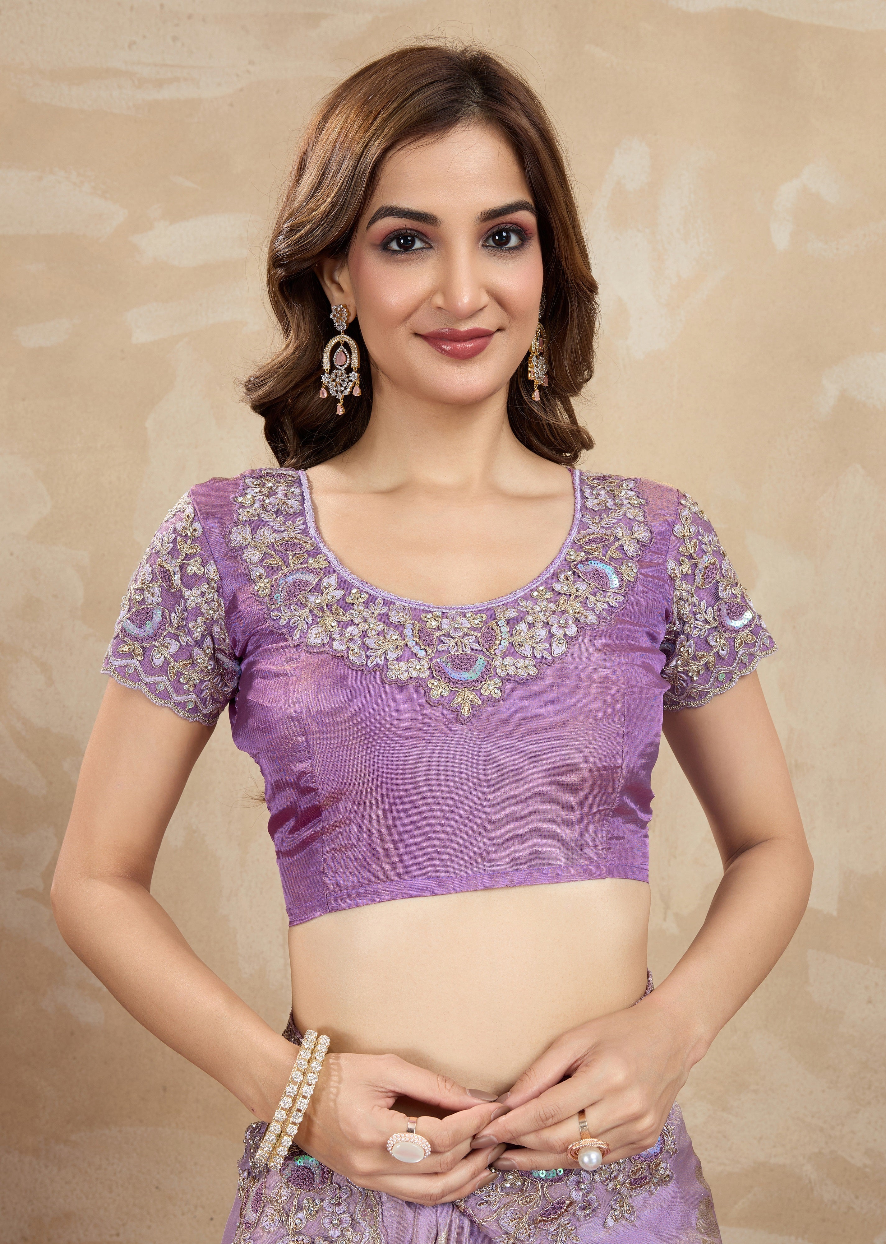 Light Purple Jecquard Silk Embroidery Work Saree With Unstitched Blouse Piece For Woman's Trendmalls