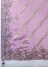 Light Purple Jecquard Silk Embroidery Work Saree With Unstitched Blouse Piece For Woman's Trendmalls