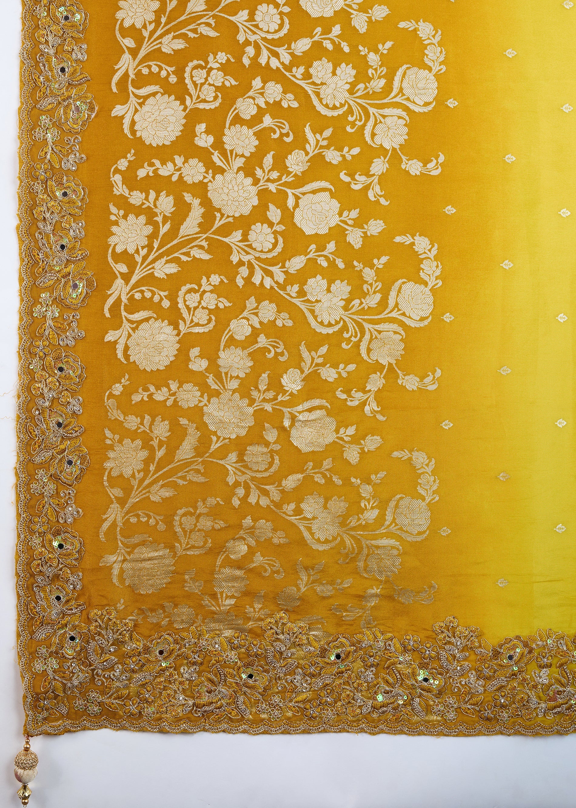 Yellow Jecquard Silk Embroidery Work Saree With Unstitched Blouse Piece For Woman's Trendmalls