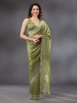 Women's Tussar Silk Siroski Work Saree with Unstitch Blouse Piece Trendmalls