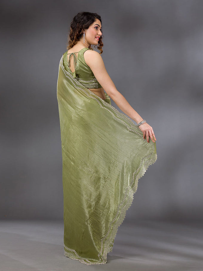 Women's Tussar Silk Siroski Work Saree with Unstitch Blouse Piece Trendmalls