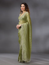 Women's Tussar Silk Siroski Work Saree with Unstitch Blouse Piece Trendmalls