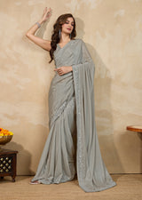 Women's Art Silk Siroski Mirror Work Saree with Unstitch Blouse Piece Trendmalls