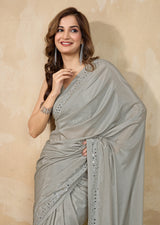 Women's Art Silk Siroski Mirror Work Saree with Unstitch Blouse Piece Trendmalls