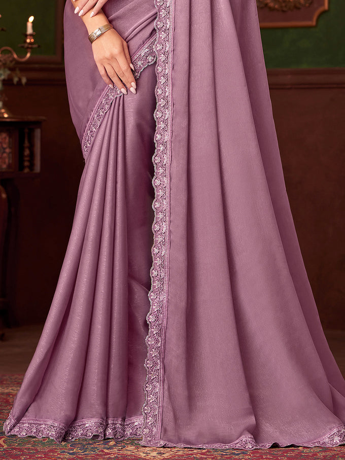 Light Pink Tussar Silk Embroidery Sequence Work Saree with Unstitch Blouse Piece