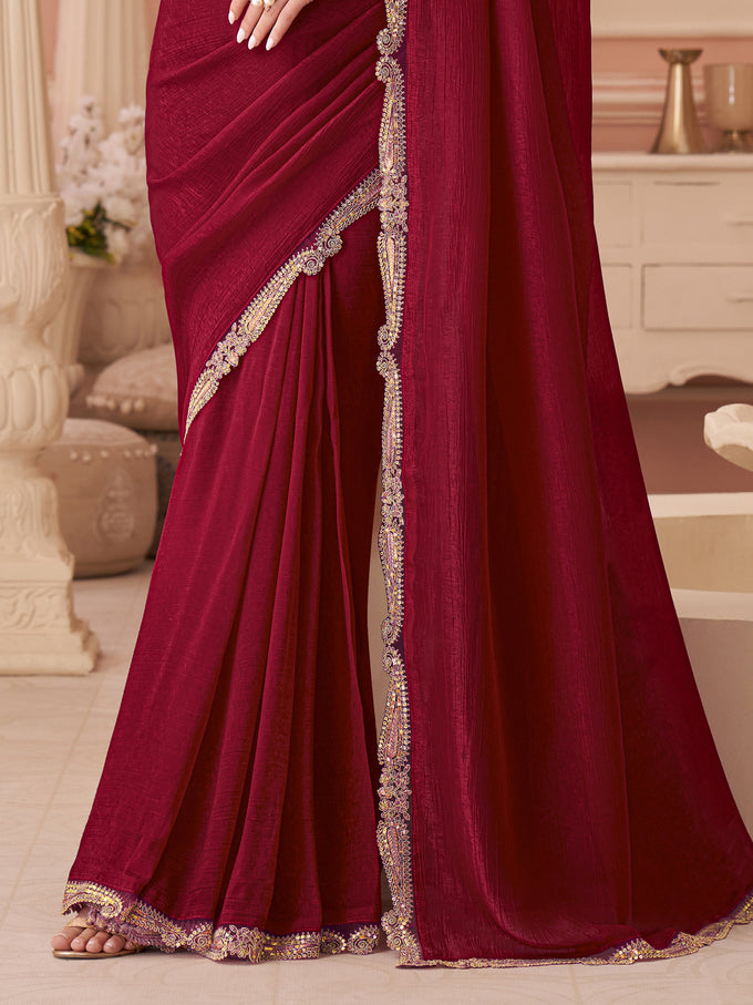 Tussar Silk Embroidery Sequence Work Saree with Unstitch Blouse Piece Trendmalls