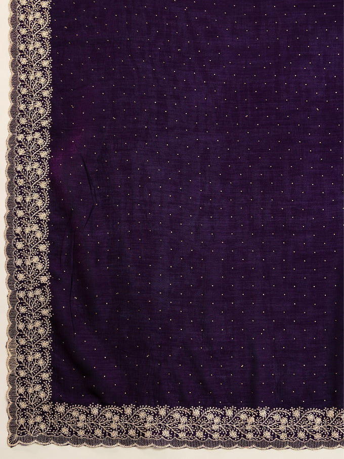 Purple Art Silk Embroidery Work Saree With Unstitched Blouse Piece For Woman's Trendmalls