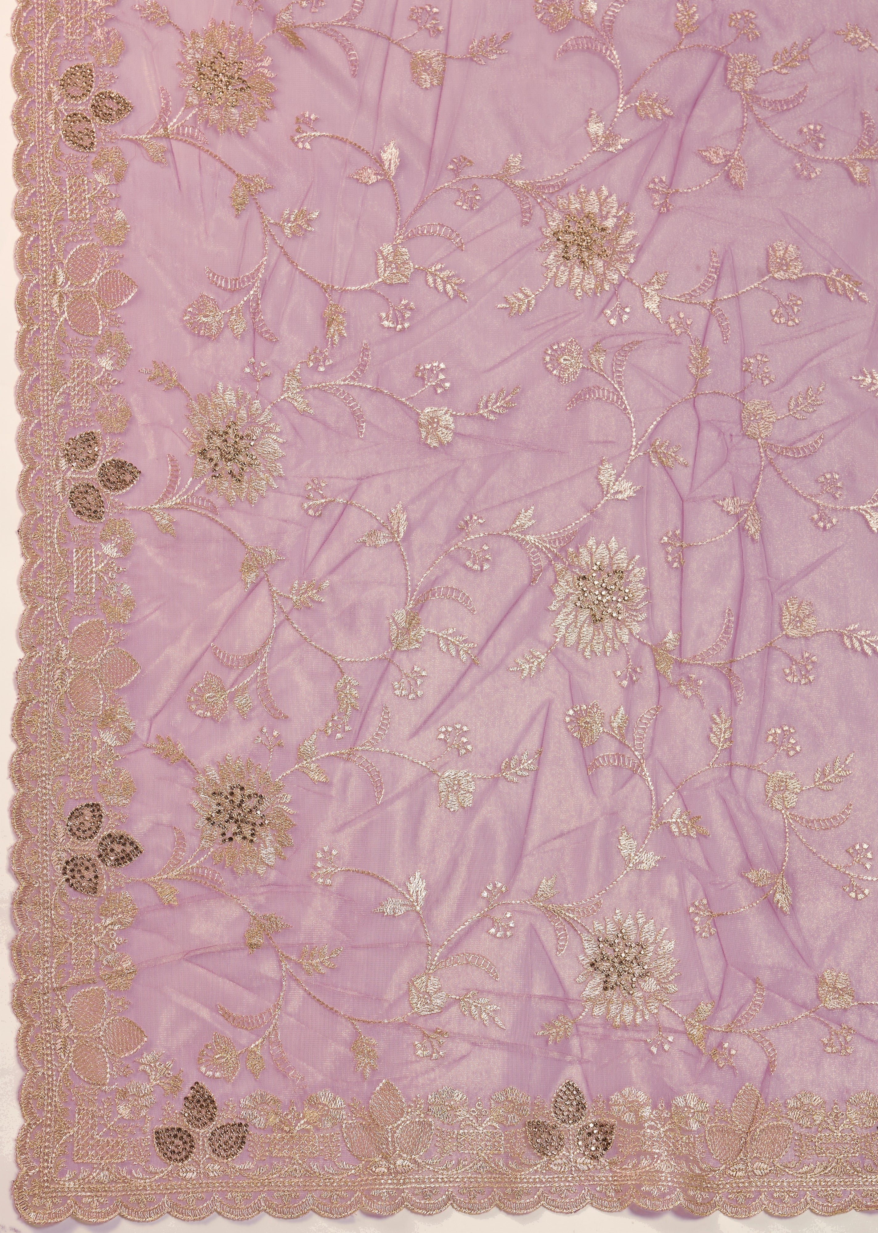 Light Purple Net Embroidery Work Saree With Unstitched Blouse Piece For Woman's Trendmalls