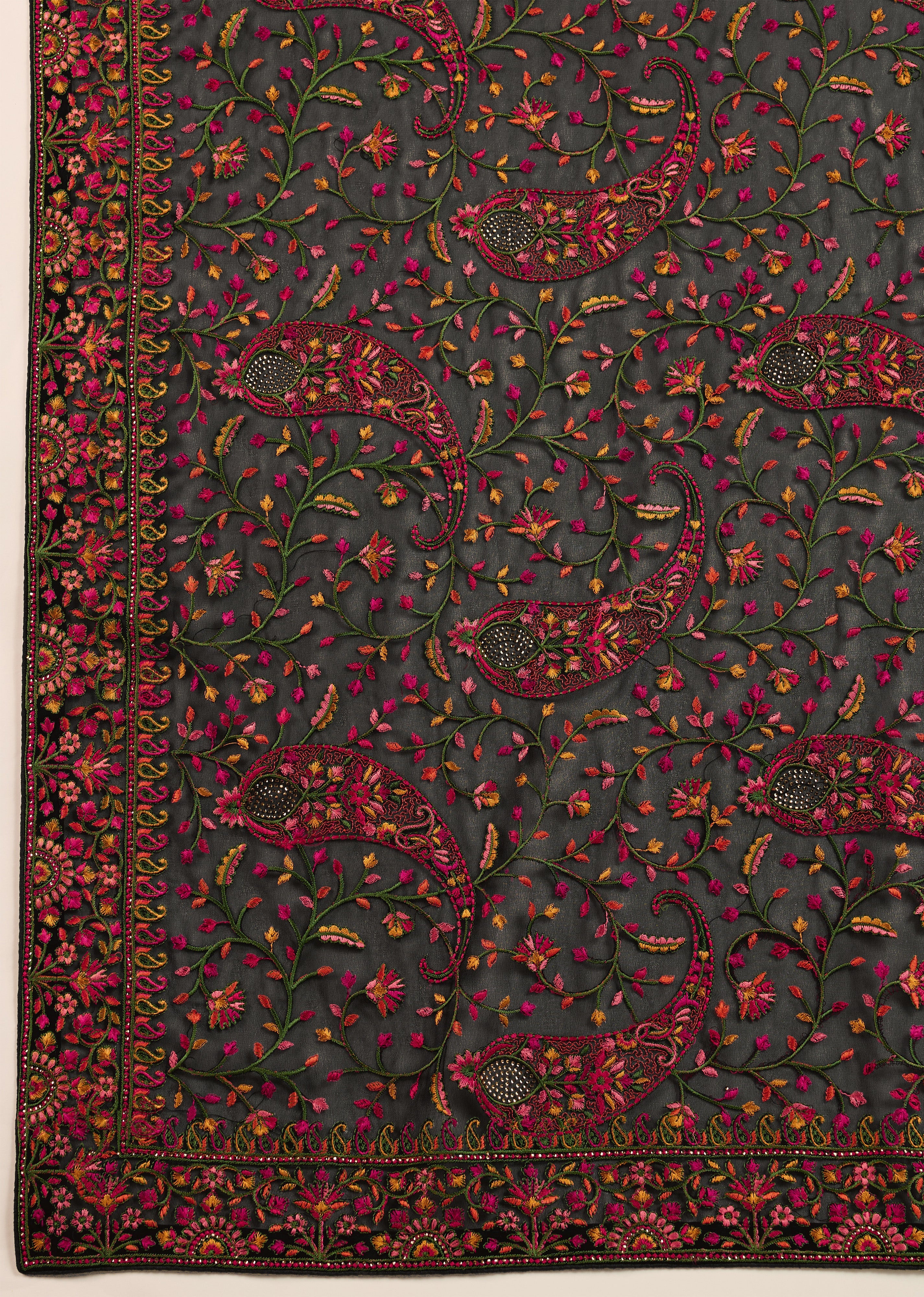 Black Georgette Multi Colour Resham Thread Embroidery work Saree with Unstitched Blouse Piece For Women's Trendmalls