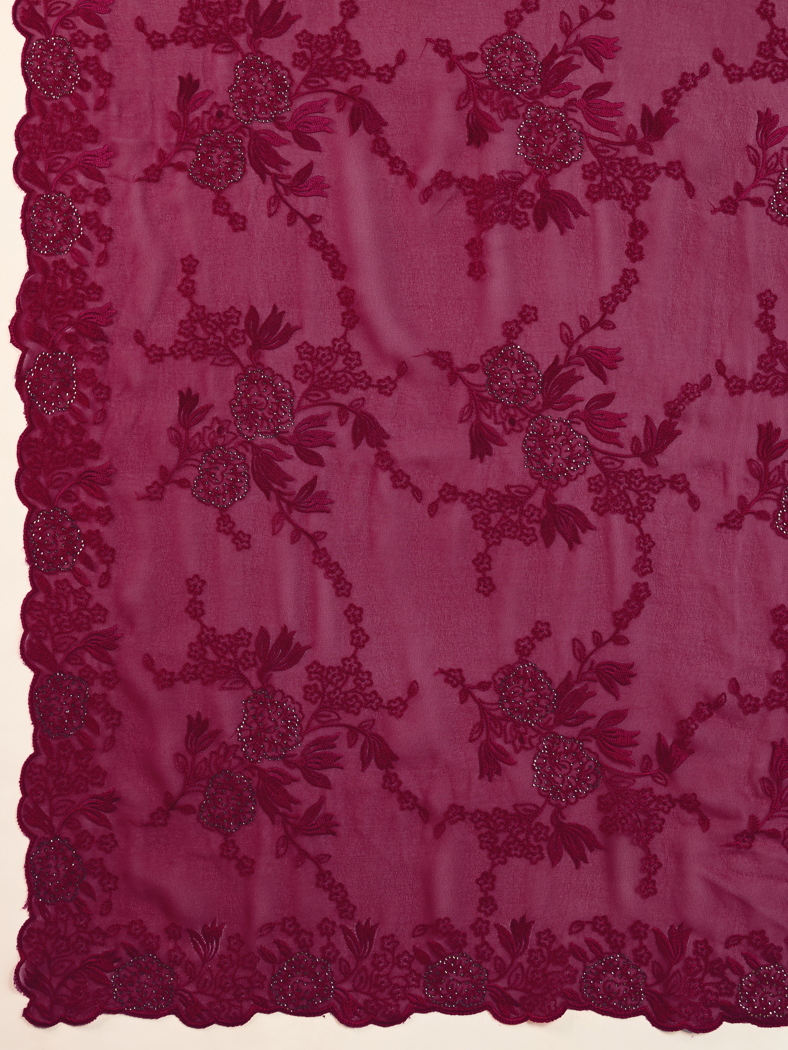 Darkpink Geogette Embroidery Siroski Work Saree with Unstitched Blouse Piece For Women's Trendmalls