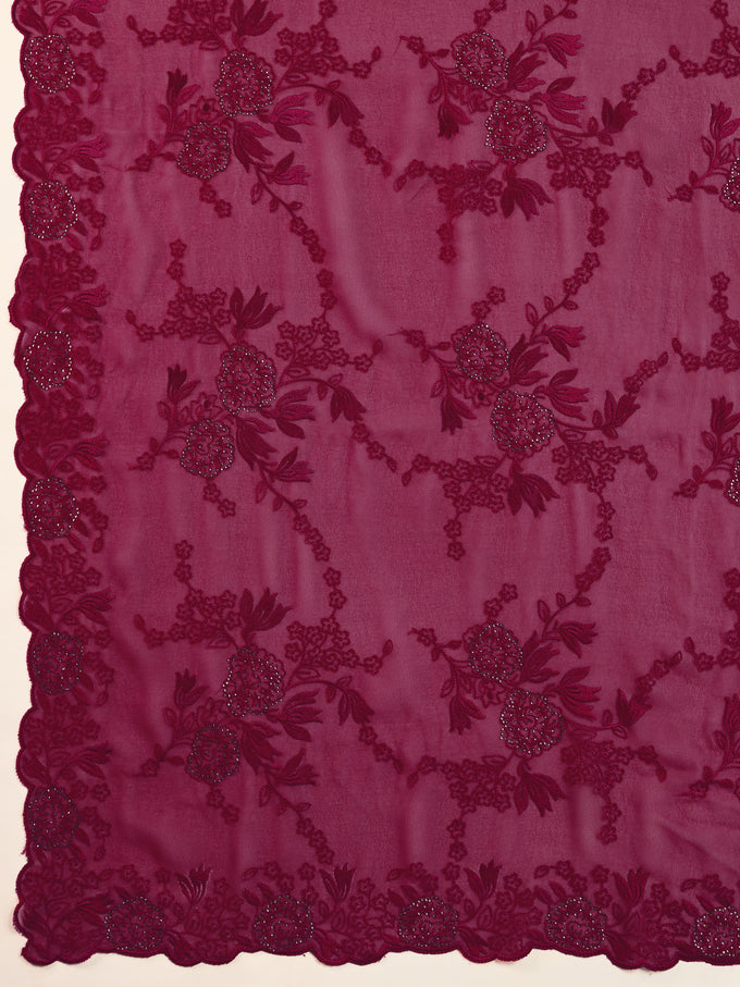 Darkpink Geogette Embroidery Siroski Work Saree with Unstitched Blouse Piece For Women's Trendmalls