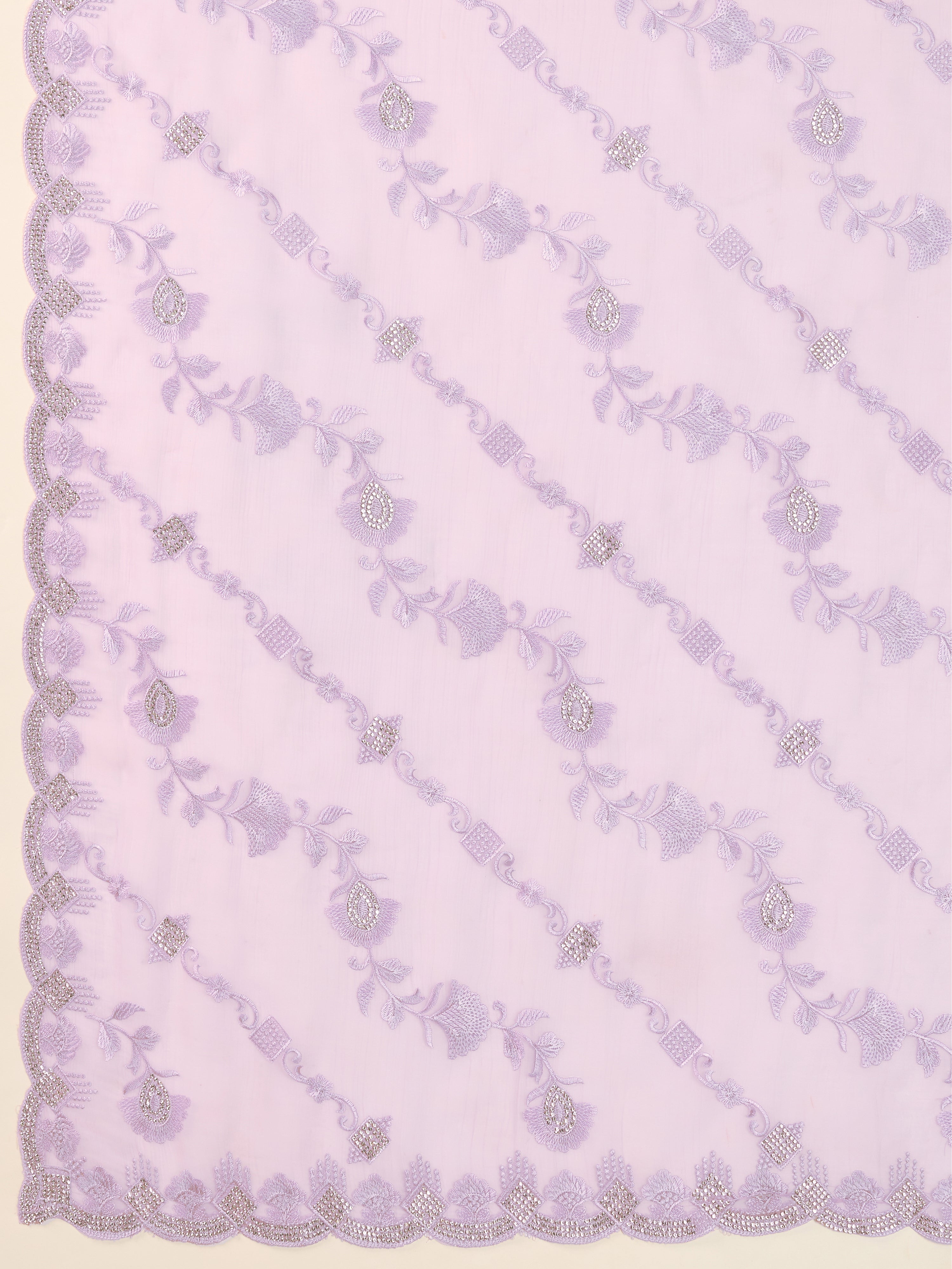 LightPurple Chiffon Embroidery Zarkan Work Saree with Unstitched Blouse Piece For Women's Trendmalls