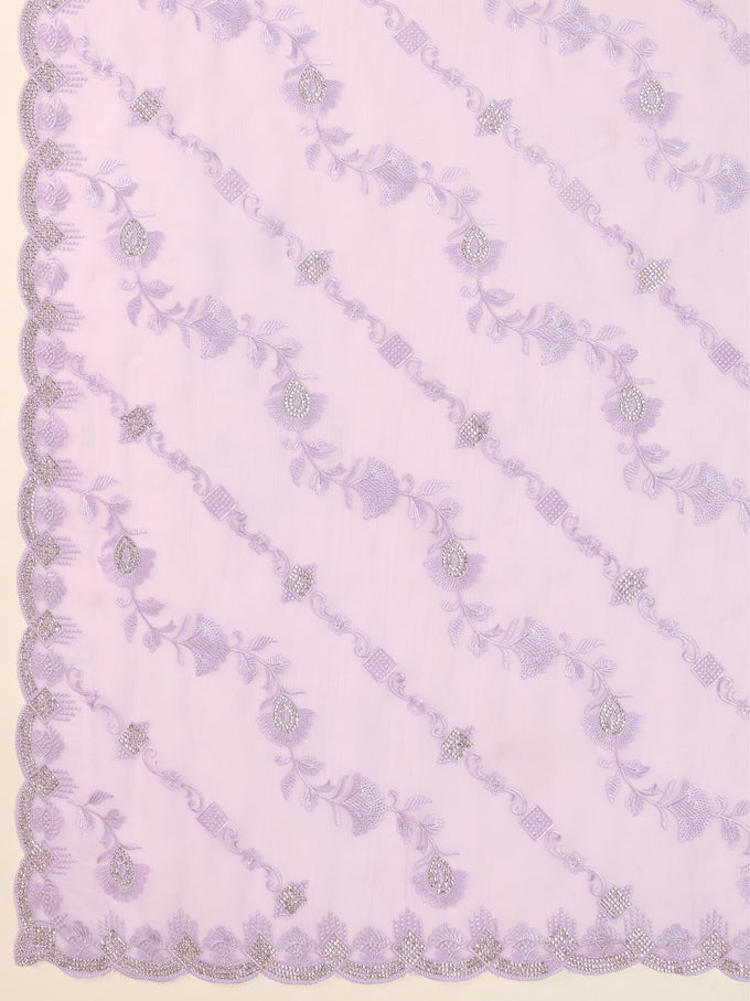 LightPurple Chiffon Embroidery Zarkan Work Saree with Unstitched Blouse Piece For Women's Trendmalls