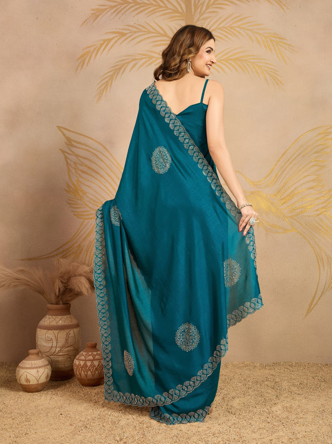 Morpeach Art Silk Siroski Work Saree with Unstitch Blouse Piece For Women's Trendmalls